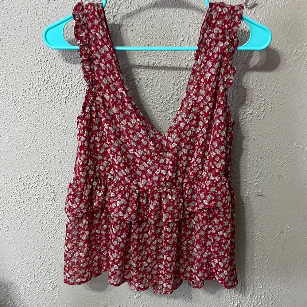 Red Floral Blouse Tank